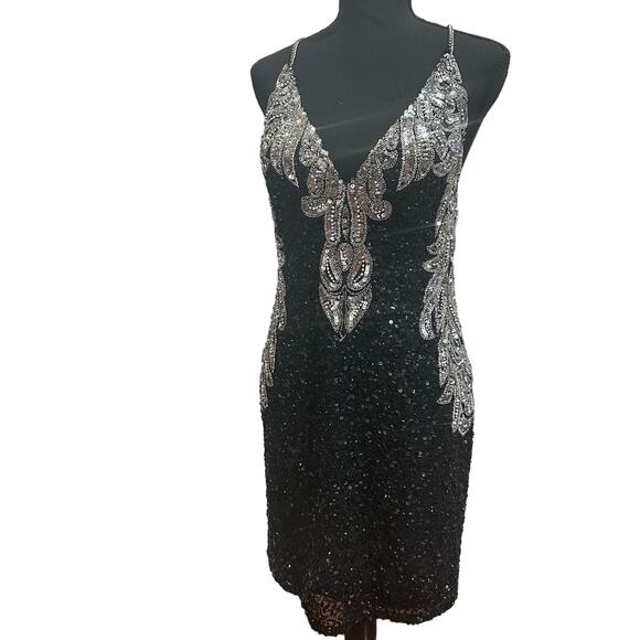 NWT Enchanted Black & Silver Sequin Beaded Chain Straps Backless mini Dress SZ 6 - Picture 16 of 16